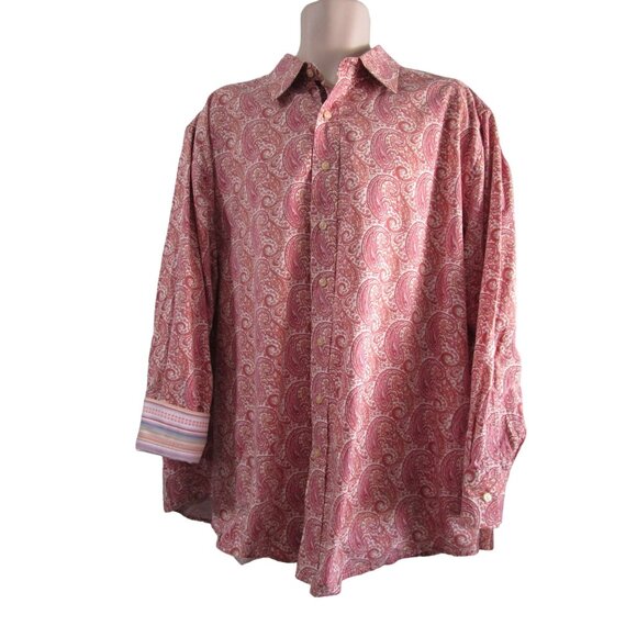 Synergy Raspberry Peach Paisley Button Up Shirt 3XL Liberty Cuffs EUC - Picture 15 of 16